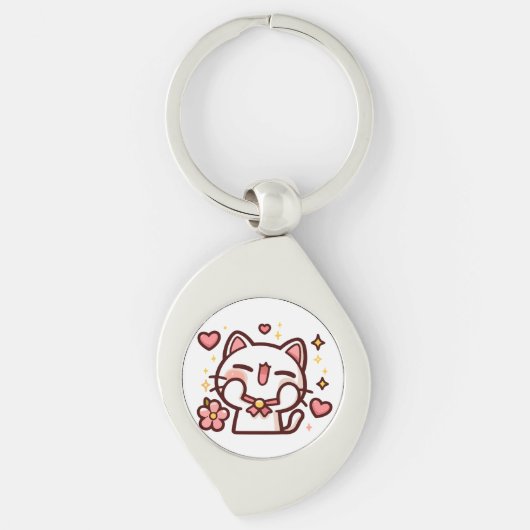 Schattigee Kawaii White Cat Sleutelhanger (Voorkant)