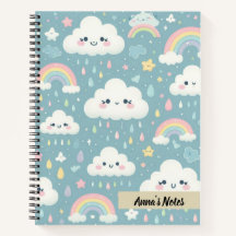 Schattigee Kawaii-wolken en regenbogen blauw geper