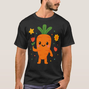 Schattigee Kawaii Wortel Holding Flower Happy Vege T-shirt