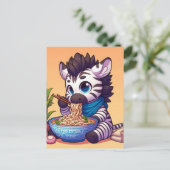 Schattigee Kawaii Zebra Eating Ramen Briefkaart (Staand voorkant)