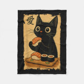 Schattigee Kawaii Zwarte Kat Eten Sushi Grappig Ja Fleece Deken (Voorkant)