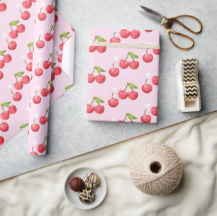 Schattigee kersen 1e verjaardag cadeaupapier