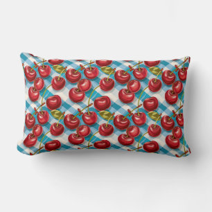 Schattigee kersen en blauw geplakt patroon kussen