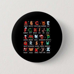 Schattigee kerst alfabet kleuterschool voorschools ronde button 5,7 cm