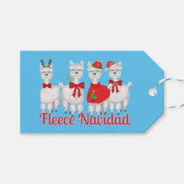 Schattigee Kerst Alpaca met Holly in Blauw Cadeaulabel