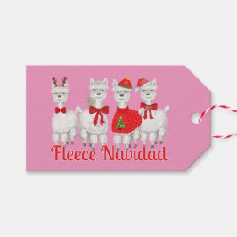 Schattigee Kerst Alpaca met Holly in Roze Cadeaulabel