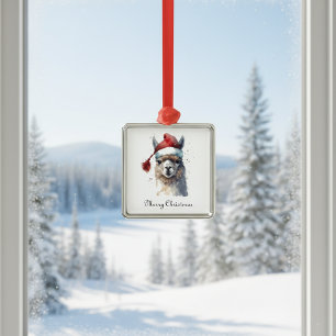 Schattigee kerst Alpaca, op maat Metalen Ornament