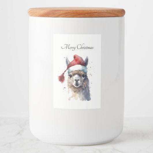 Schattigee kerst Alpaca, op maat Voedselcontainer Etiket (Voorkant)
