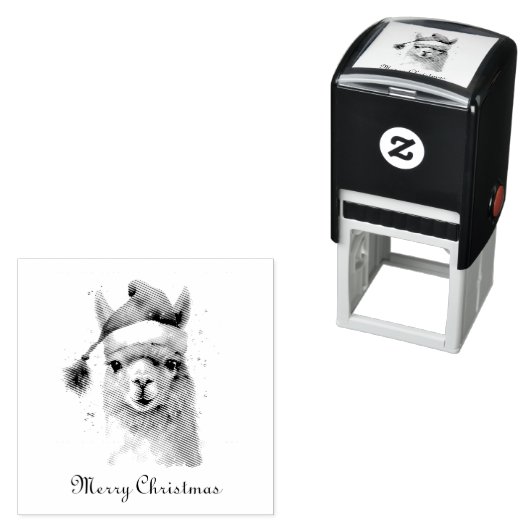 Schattigee kerst Alpaca, op maat Zelfinktende Stempel (In situ)