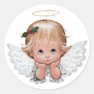 Schattigee kerst Baby engel hoofd in handen Ronde Sticker