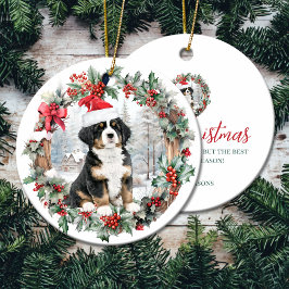 Schattigee Kerst Berner berg do puppy Santa hoed Keramisch Ornament