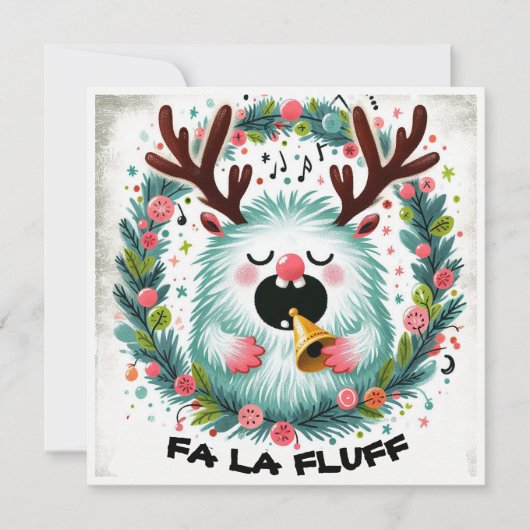 Schattigee kerst Caroler "fa la fluff" Feestdagenkaart (Voorkant)