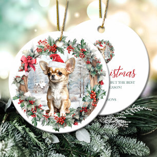 Schattigee Kerst Chihuahua hond puppy Santa hoed Keramisch Ornament