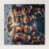 Schattigee kerst Chipmunks rond een kampvuur Legpuzzel (Horizontaal)