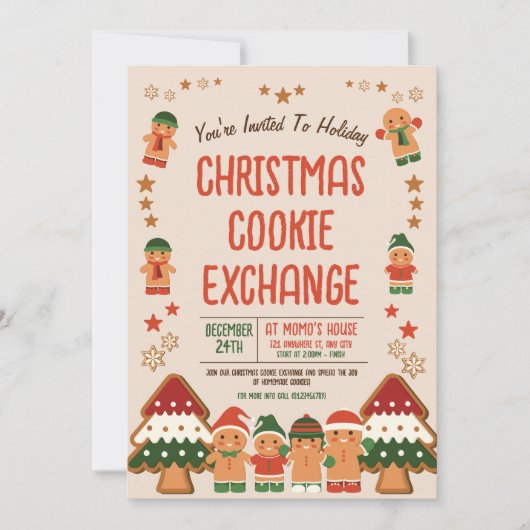 Schattigee Kerst Cookie Exchange Uitnodiging (Voorkant)