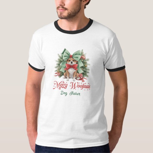 Schattigee kerst corgi met hond vader script t-shirt (Voorkant)