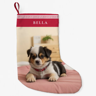 Schattigee Kerst Custom Pet Naam Foto Greek Meande Kleine Kerstsok