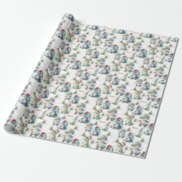 Schattigee kerst dinosaurus gepersonaliseerd cadeaupapier