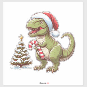 Schattigee kerst Dinosaurus met Candy Cane Sticker