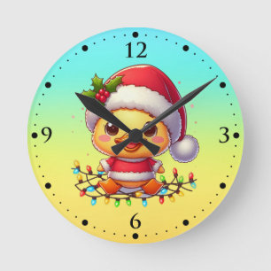 Schattigee Kerst Eend Cartoon Santa-68362 Ronde Klok