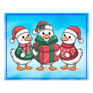 Schattigee Kerst Eenden Cartoon Art-68105 Foto Afdruk