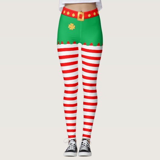 Schattigee kerst elf gestreept leggings (Voorkant)