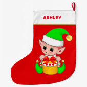 Schattigee Kerst Elf & Gift Box op Rood Grote Kerstsok (Achterkant)