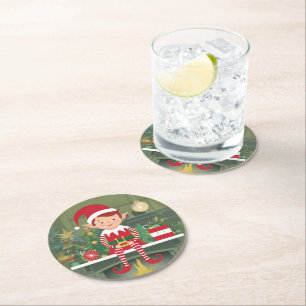 Schattigee kerst elf op plank papier Onderzetter