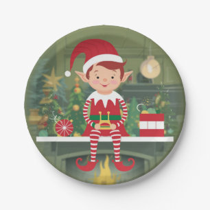 Schattigee kerst elf op plank rond papier Bord