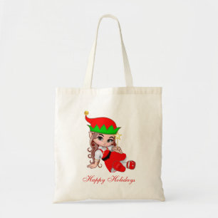 Schattigee kerst fee elf & bewerkbare tekst tote bag