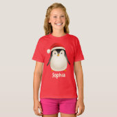 Schattigee Kerst Feestelijke Pinguïn Custom meisje T-shirt (Voorkant volledig)