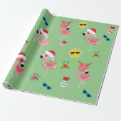 Schattigee kerst Flamingo Tropical Cadeaupapier (Uitgerold)