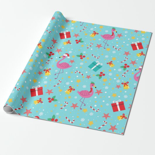 Schattigee kerst flamingo's cadeaupapier (Uitgerold)