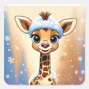 Schattigee Kerst Giraffe in Beanie Pet MIJN EIGEN  Vierkante Sticker