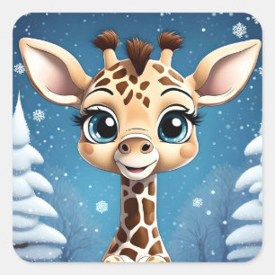 Schattigee Kerst Giraffe MIJN EIGEN KUNST Kerstmis Vierkante Sticker