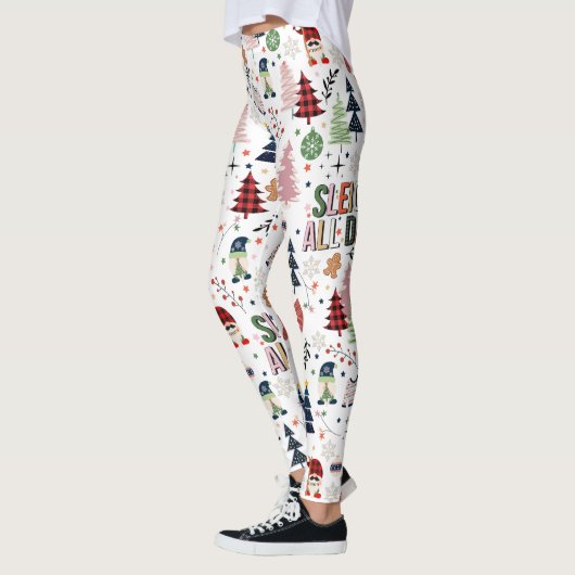 Schattigee Kerst Gnome Sleigh de hele dag Leggings (Links)