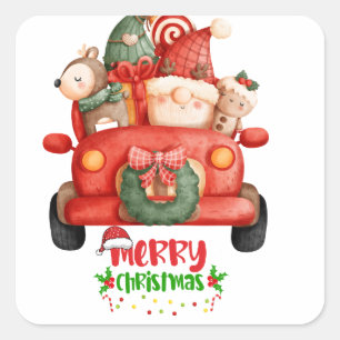 Schattigee Kerst Gnome Waterverf Clipart Vierkante Sticker