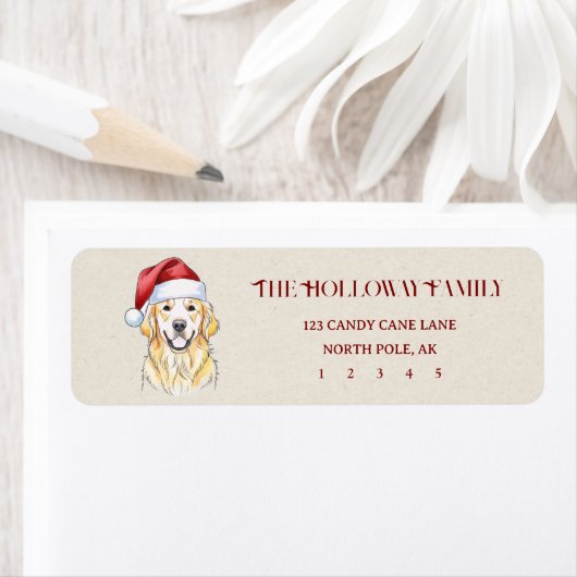 Schattigee Kerst Hand getrokken Golden Retriever R Etiket (Insitu)