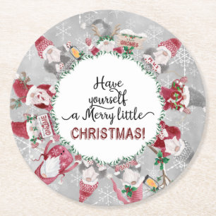 Schattigee kerst kabouters Santa hoeden Holly rood Ronde Kartonnen Onderzetter