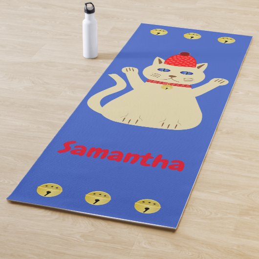 Schattigee kerst kat aangepaste naam yogamat (In situ)