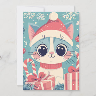 Schattigee Kerst Kat Candy Canes Gifts Kawaii Feestdagenkaart