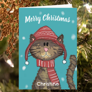 Schattigee kerst kat Cartoon Kaart
