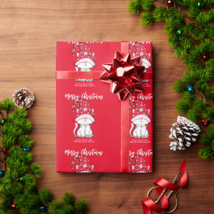 Schattigee Kerst Kat Custom Naam Rood Inpakpapier