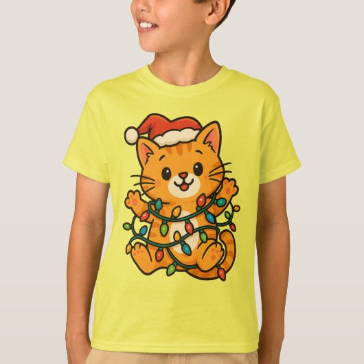 Schattigee Kerst Kat T-shirt voor Kinderen (Voorkant)