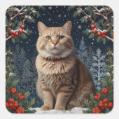 Schattigee kerst kat wintervakantie groen vierkante sticker (Voorkant)