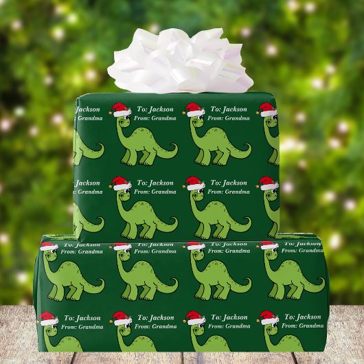 Schattigee Kerst Kinder Dinosaurus Santa Custom Cadeaupapier