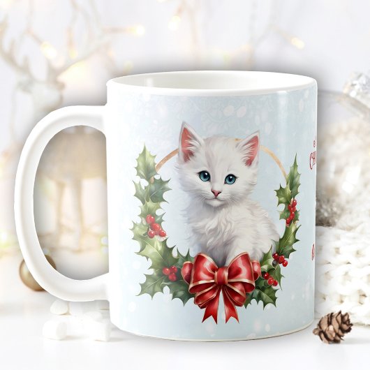 Schattigee Kerst Kitten Kat Sneeuwblauw Naam Mok