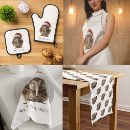 Schattigee kerst kiwi, op maat ovenwant & pannenlap set