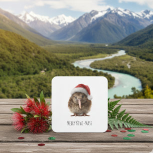 Schattigee kerst kiwi, op maat vierkante kartonnen onderzetter