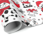 Schattigee Kerst Koe Bull Cadeaupapier (Rol Hoek)